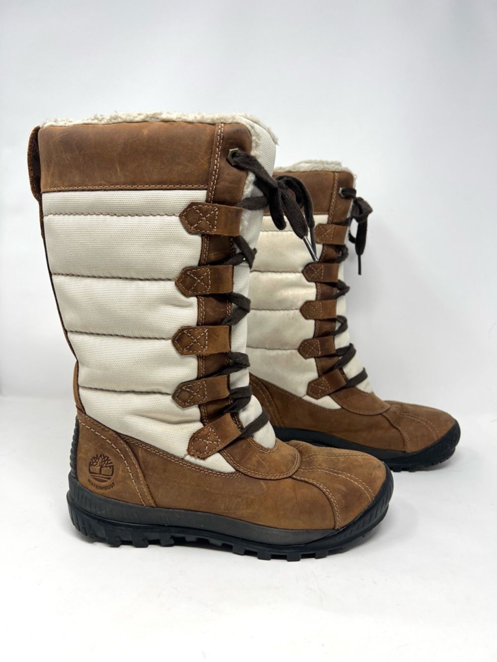Timberland Mt. Hayes Tall Waterproof Winter Boots Brown Cream Leather Nylon 6